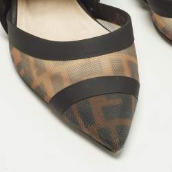 Pre Owned Fendi Colibri Size 35 Brown/Black Zucca Fabric Mesh Slingback Pumps
