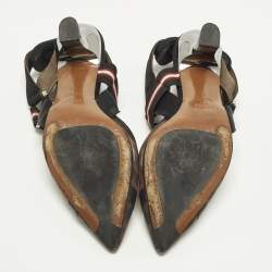 Pre Owned Fendi Colibri Size 35 Brown/Black Zucca Fabric Mesh Slingback Pumps