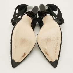 Pre Owned Fendi Colibri Size 39 Navy Blue Canvas and Mesh Crystal Embellished Slingback Pumps