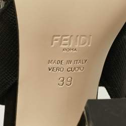 Pre Owned Fendi Colibri Size 39 Navy Blue Canvas and Mesh Crystal Embellished Slingback Pumps