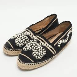 Pre Owned Fendi Size 37 Black Fabric Espadrille Flats
