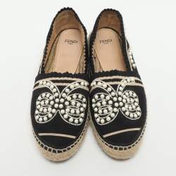 Pre Owned Fendi Size 37 Black Fabric Espadrille Flats
