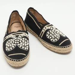 Pre Owned Fendi Size 37 Black Fabric Espadrille Flats