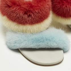 Pre Owned Fendi fendi first Size 39 Multicolor Leather Mink Fur and Python Embossed Leather Wedge Sandals