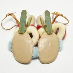 Pre Owned Fendi fendi first Size 39 Multicolor Leather Mink Fur and Python Embossed Leather Wedge Sandals