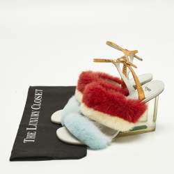 Pre Owned Fendi fendi first Size 39 Multicolor Leather Mink Fur and Python Embossed Leather Wedge Sandals