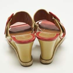 Pre Owned Fendi B Buckle Size 38 Red/Cream Patent Leather Wedge Sandals