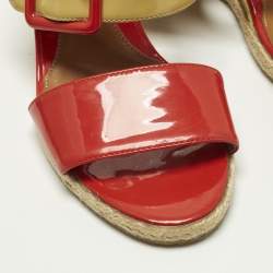 Pre Owned Fendi B Buckle Size 38 Red/Cream Patent Leather Wedge Sandals