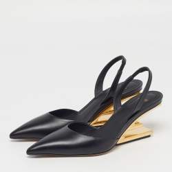 Pre Owned Fendi Fendi first Size 38 Black Leather Wedge Pumps
