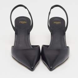 Pre Owned Fendi Fendi first Size 38 Black Leather Wedge Pumps