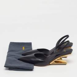 Pre Owned Fendi Fendi first Size 38 Black Leather Wedge Pumps