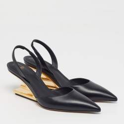 Pre Owned Fendi Fendi first Size 38 Black Leather Wedge Pumps