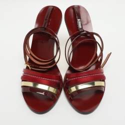 Pre Owned صندل فندي سيور للكاحل مصنوع من جلد لامع وقماش الساتان متعدد الألوان مقاس 36