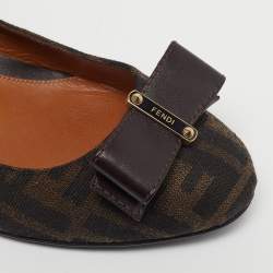 مملوكة مسبقًا حذاء كعب عالى فندي  كعب روكي جلد وكانفاس زوكا  بني مقاس 38.5