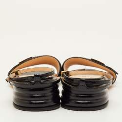 Pre Owned صندل سير كاحل فنـدي بروميناد جلد بارز مطبوع أسود مقاس 40