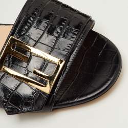 Pre Owned صندل سير كاحل فنـدي بروميناد جلد بارز مطبوع أسود مقاس 40