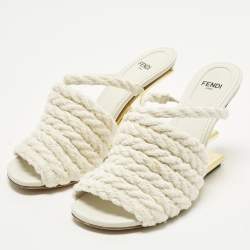 مملوكة مسبقًا Fendi  Size 36 Office White Woven Fabric First Heel Mules