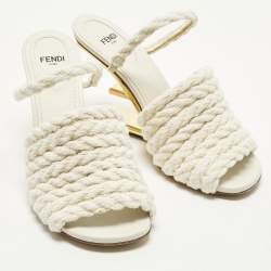 مملوكة مسبقًا Fendi  Size 36 Office White Woven Fabric First Heel Mules