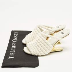 مملوكة مسبقًا Fendi  Size 36 Office White Woven Fabric First Heel Mules