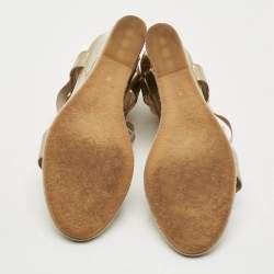 Pre Owned Fendi Size 38 Gold Elastic and  Patent Leather Wedge Sandals