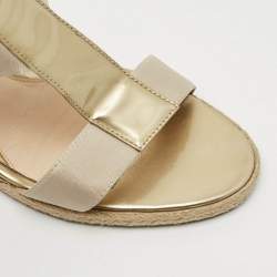 Pre Owned Fendi Size 38 Gold Elastic and  Patent Leather Wedge Sandals