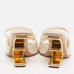 Pre Owned Fendi fendi first Size 37 Cream Leather Slide Sandals