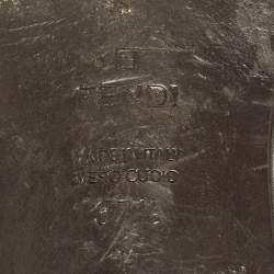 Pre Owned Fendi Size 37.5 Brown FF Canvas and Patent Leather Logo Flat Slide