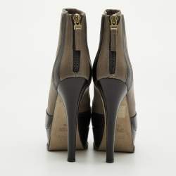 Pre Owned Fendi Fendista Size 36 Taupe Brown/Black Leather Platform Ankle Length Boots