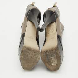 Pre Owned Fendi Fendista Size 36 Taupe Brown/Black Leather Platform Ankle Length Boots