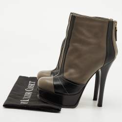 Pre Owned Fendi Fendista Size 36 Taupe Brown/Black Leather Platform Ankle Length Boots