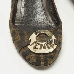 Pre Owned Fendi Zucca Size 37 Brown Canvas and Leather Wedge Pumps