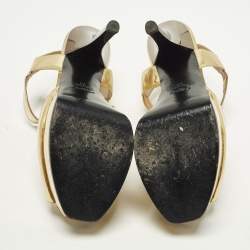 Pre Owned صندل فندي ذهبي/أسود جلد ومحبب بحزام للكاحل حجم 36