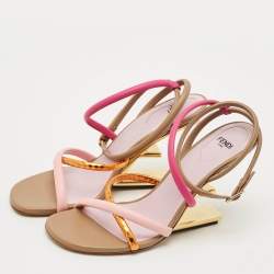 Pre Owned Fendi Fendi First Size 37.5 Multicolor Leather and Python Embossed Strappy Sandals