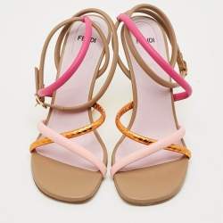 Pre Owned Fendi Fendi First Size 37.5 Multicolor Leather and Python Embossed Strappy Sandals