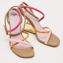 Pre Owned Fendi Fendi First Size 37.5 Multicolor Leather and Python Embossed Strappy Sandals