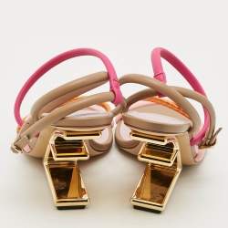 Pre Owned Fendi Fendi First Size 37.5 Multicolor Leather and Python Embossed Strappy Sandals