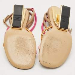 Pre Owned Fendi Fendi First Size 37.5 Multicolor Leather and Python Embossed Strappy Sandals