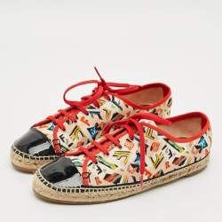 Pre Owned Fendi Junia Size 39 Multicolor Canvas Patent Leather Lace Up Sneakers