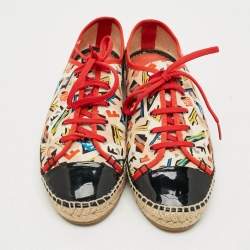 Pre Owned Fendi Junia Size 39 Multicolor Canvas Patent Leather Lace Up Sneakers