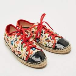 Pre Owned Fendi Junia Size 39 Multicolor Canvas Patent Leather Lace Up Sneakers