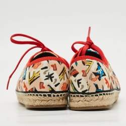 Pre Owned Fendi Junia Size 39 Multicolor Canvas Patent Leather Lace Up Sneakers