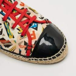 Pre Owned Fendi Junia Size 39 Multicolor Canvas Patent Leather Lace Up Sneakers