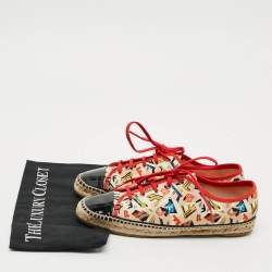 Pre Owned Fendi Junia Size 39 Multicolor Canvas Patent Leather Lace Up Sneakers