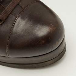 Pre Owned Fendi Size 37.5 Dark Brown Leather Platform Ankle Length Boots