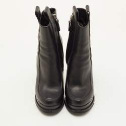 Pre Owned Fendi Size 38 Black Leather Zip Up Platform Ankle Length Boots