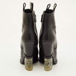 Pre Owned Fendi Size 38 Black Leather Zip Up Platform Ankle Length Boots