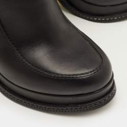 Pre Owned Fendi Size 38 Black Leather Zip Up Platform Ankle Length Boots