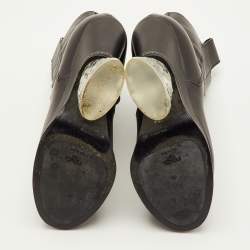 Pre Owned Fendi Size 38 Black Leather Zip Up Platform Ankle Length Boots