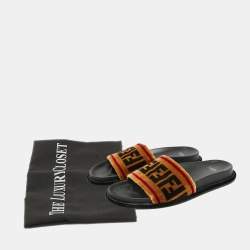 Pre Owned Fendi Size 39 Brown FF Velvet Flat Slide