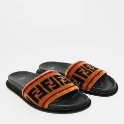 Pre Owned Fendi Size 39 Brown FF Velvet Flat Slide